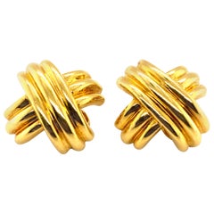 Tiffany and Co. Large Gold Criss Cross Earrings For Sale at 1stDibs