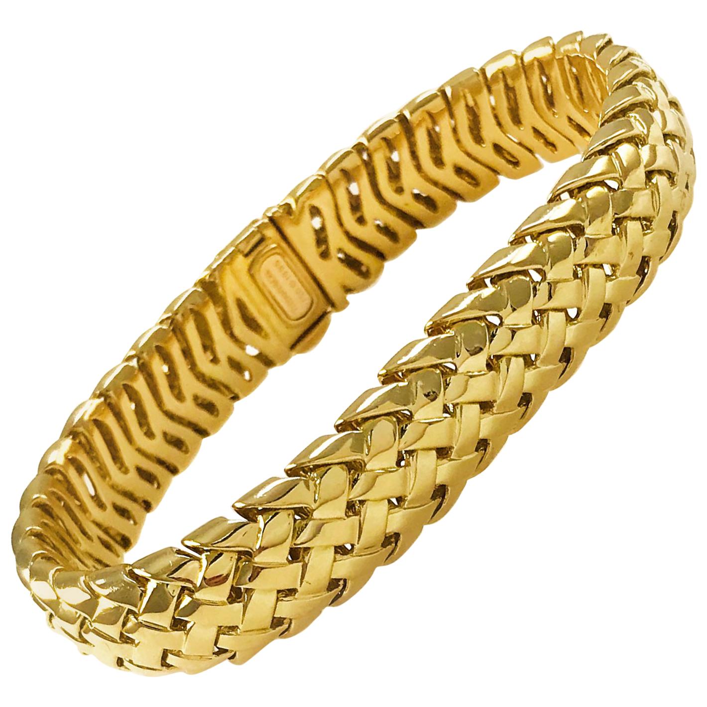 Tiffany & Co. 18 Karat Gold Vannerie Basket Weave Bracelet, circa 1995