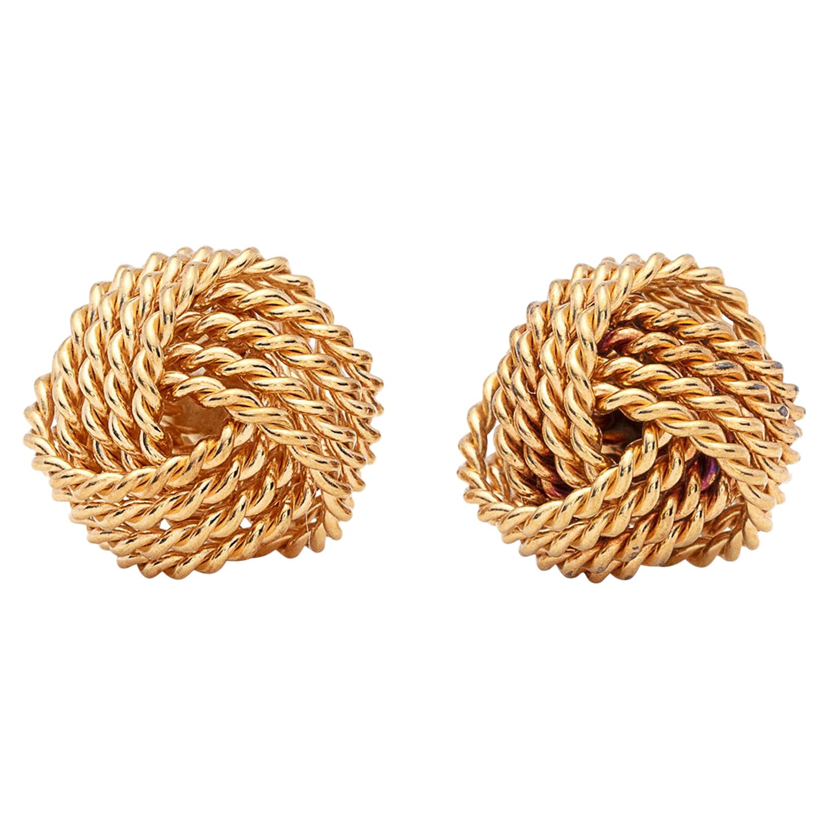 Tiffany and Co. 18 Karat Gold Vintage Knot Earrings at 1stDibs