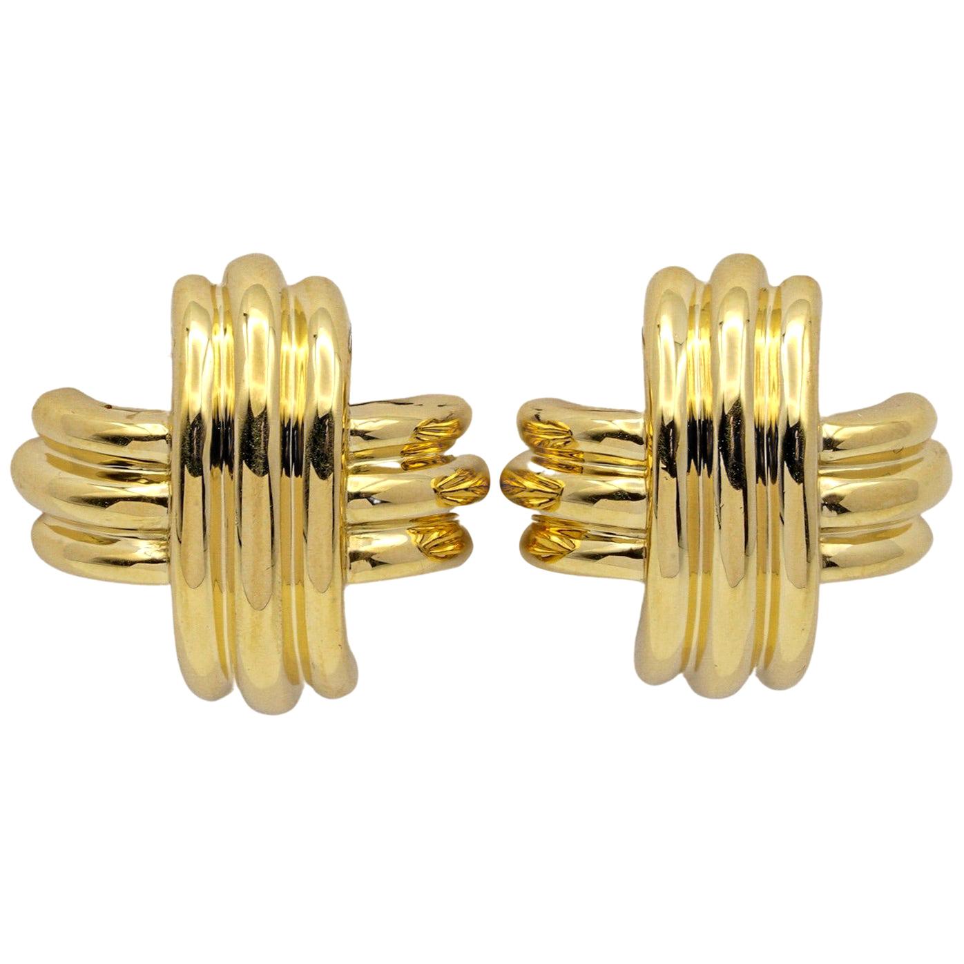 Tiffany 
Co. 18K Yellow Gold Large X-Form Clip-On Earrings Excellent Condition