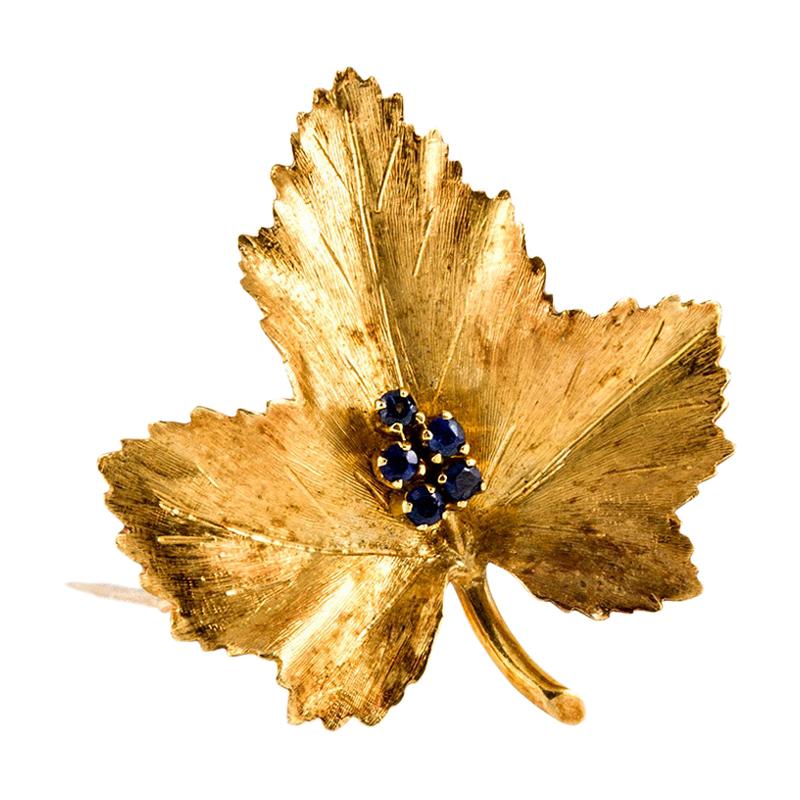 Tiffany & Co. 18 Karat Leaf Brooch with Sapphire