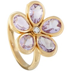 Tiffany & Co. 18 Karat Rose Gold 1-Diamond and 5 Petals Amethyst Flower Ring