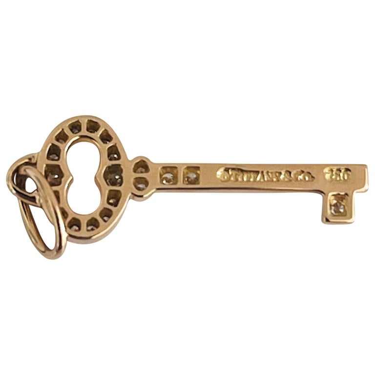 Tiffany & Co. 18 Karat Rose Gold and Diamond Mini Key Pendant For Sale 1