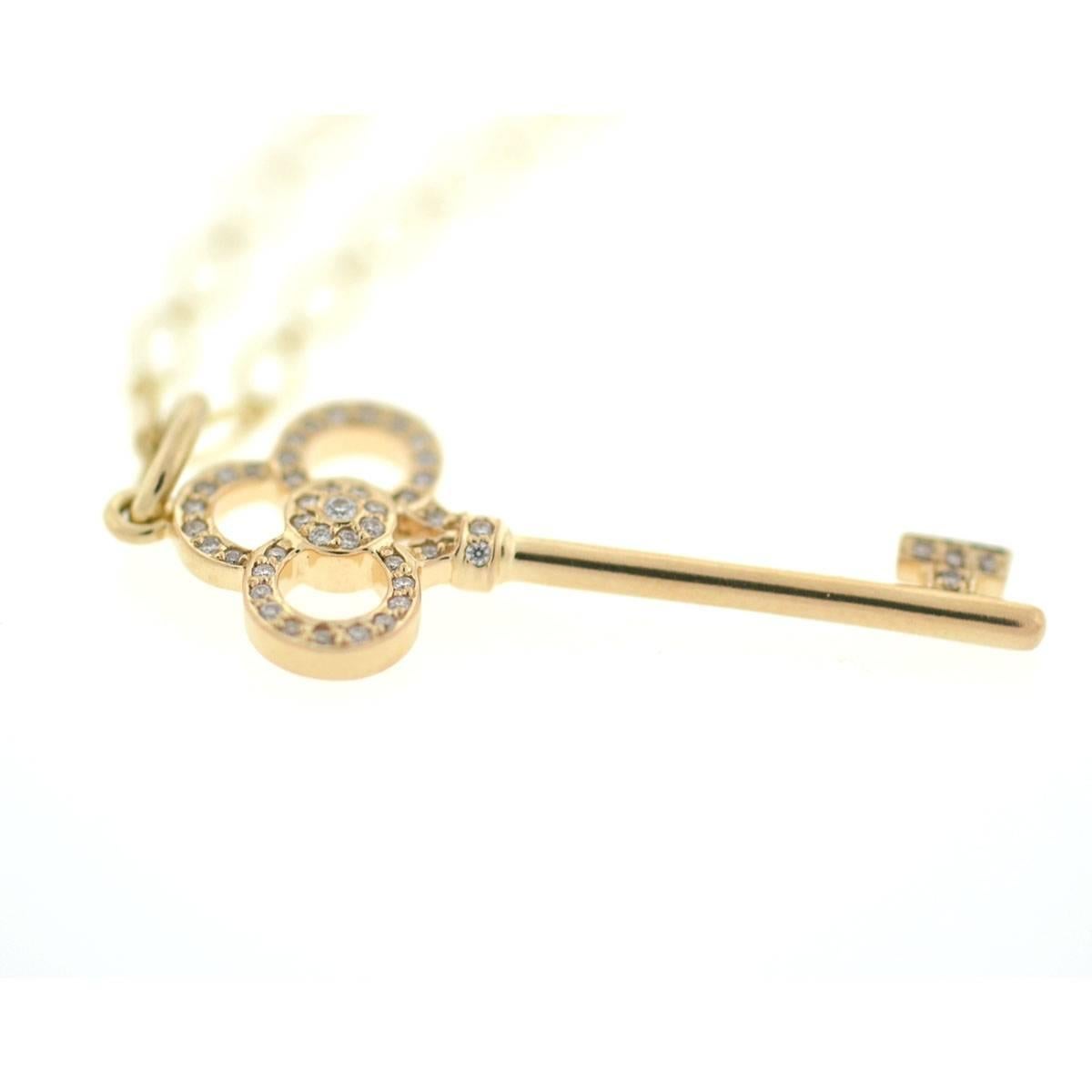 Women's Tiffany & Co. 18 Karat Rose Gold Diamond Crown Key Pendant Necklace