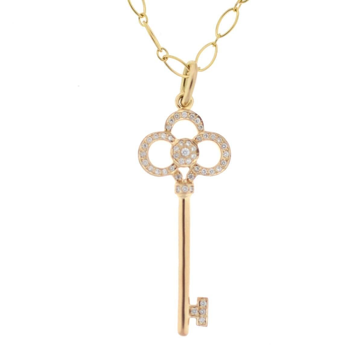 Tiffany & Co. 18 Karat Rose Gold Diamond Crown Key Pendant Necklace 1