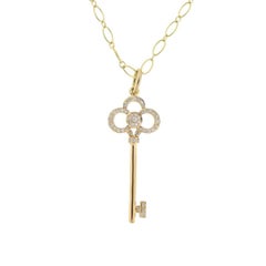 Tiffany & Co. 18 Karat Rose Gold Diamond Crown Key Pendant Necklace