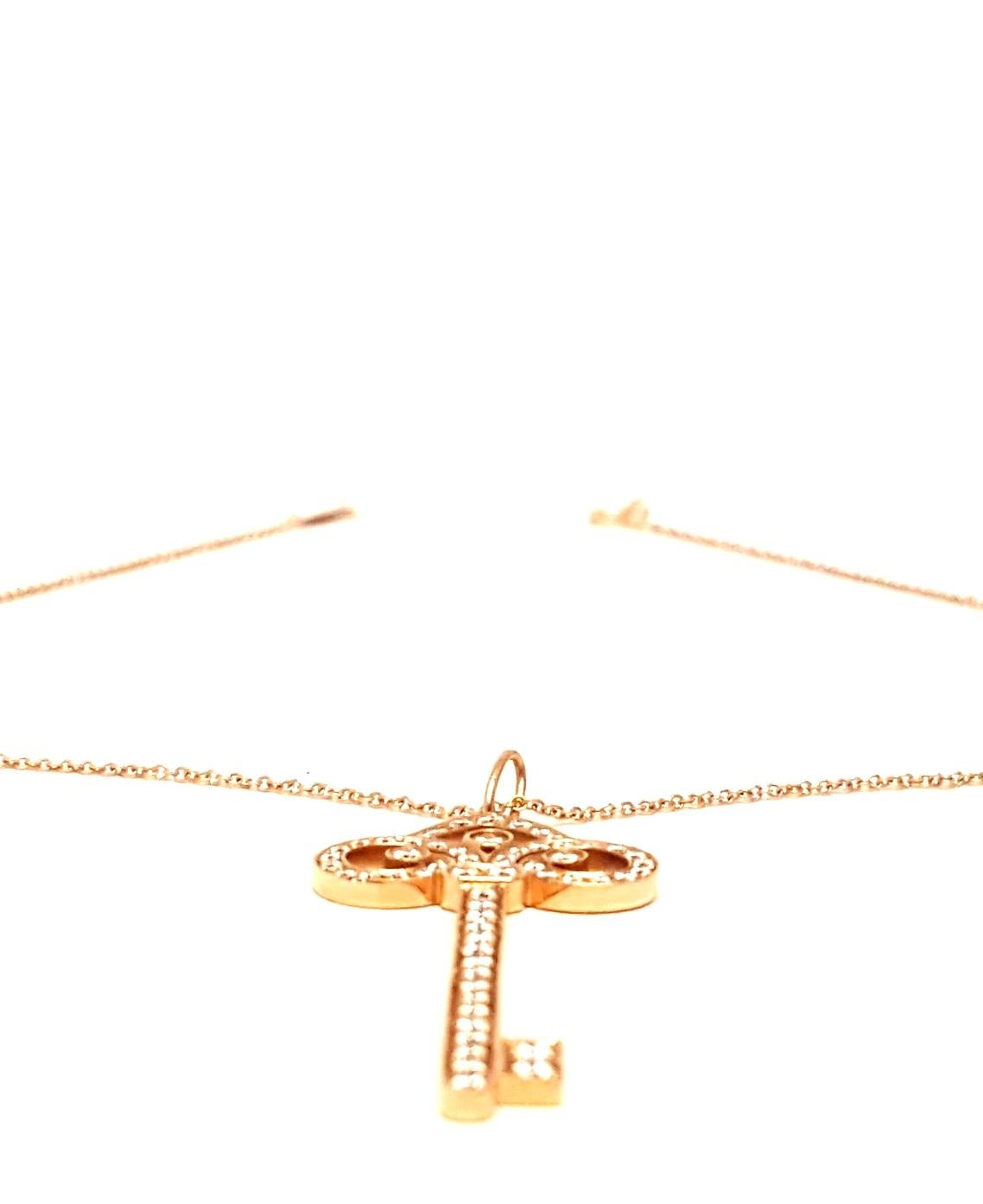 Tiffany & Co. 18 Karat Rose Gold Diamond Fleur-de-Lis Diamond Key Necklace For Sale 5