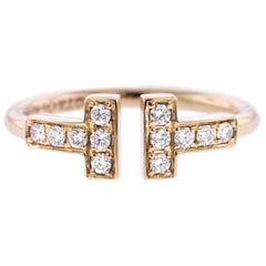 Tiffany & Co. 18 Karat Rose Gold Diamond T Wire Ring