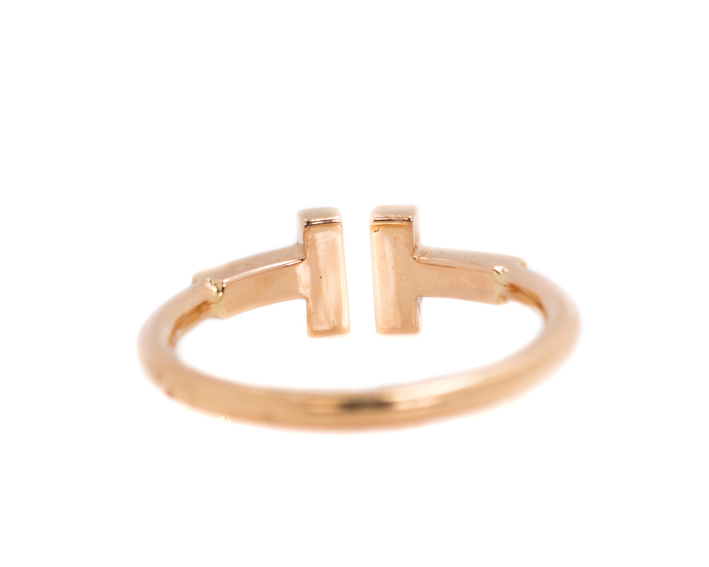 Tiffany & Co. 18 Karat Rose Gold Double T Design Wire Ring In Excellent Condition For Sale In Atlanta, GA