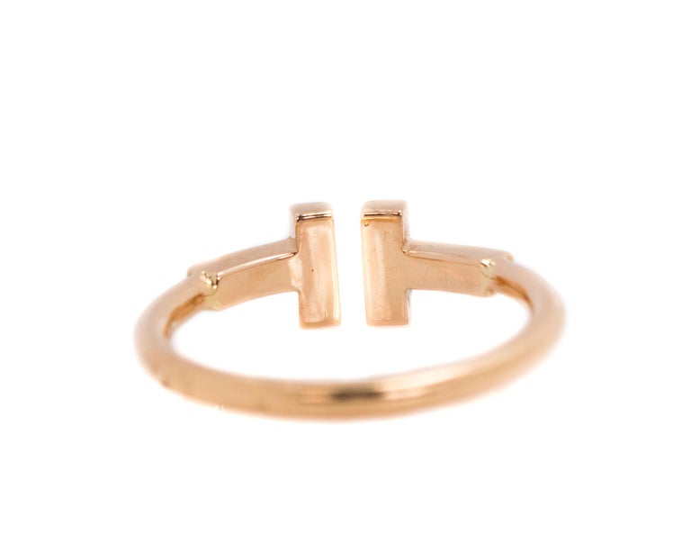 Tiffany & Co. 18 Karat Rose Gold Double T Design Wire Ring In Excellent Condition For Sale In Hicksville, NY