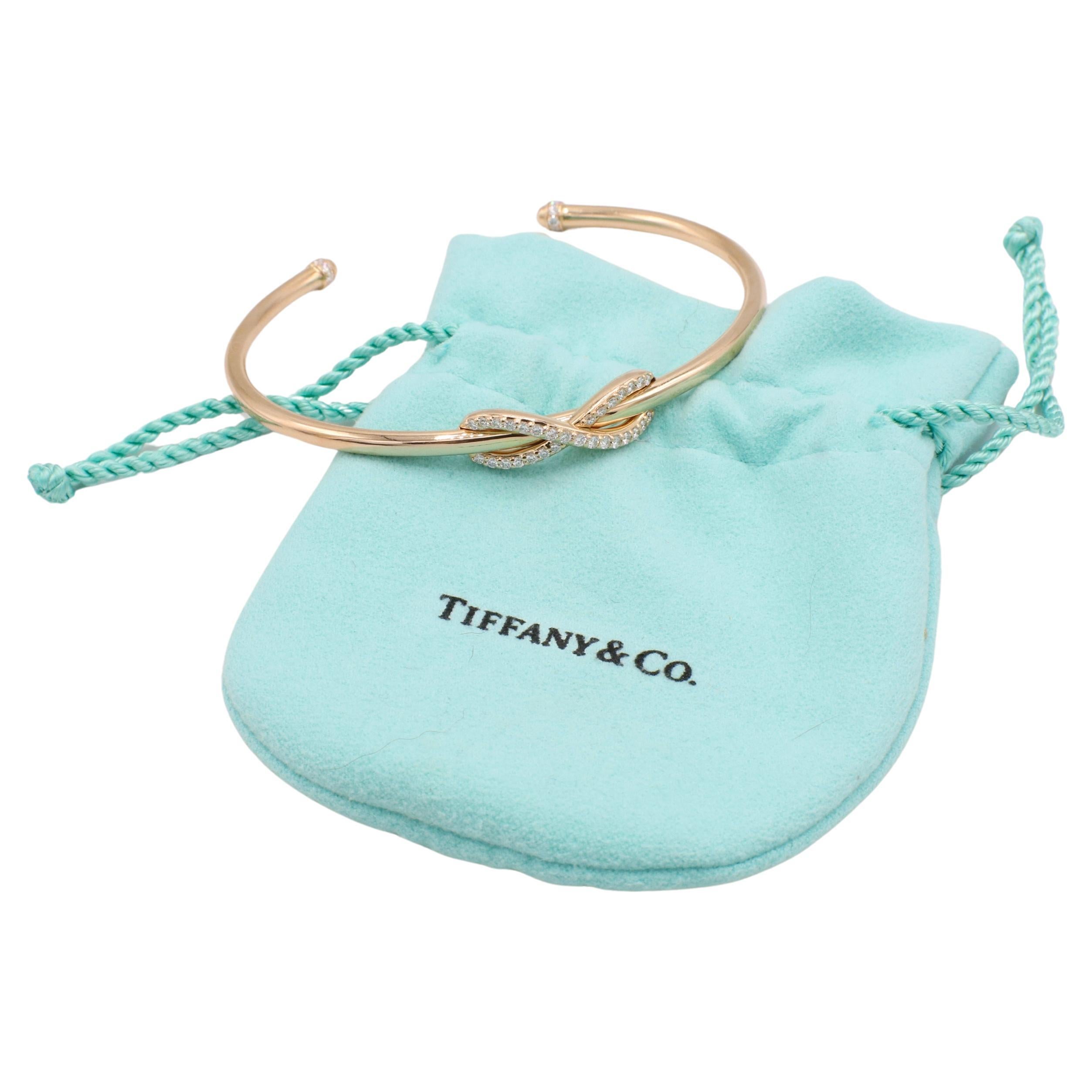 Modern Tiffany & Co. 18 Karat Rose Gold Natural Diamond Infinity Cuff Bracelet