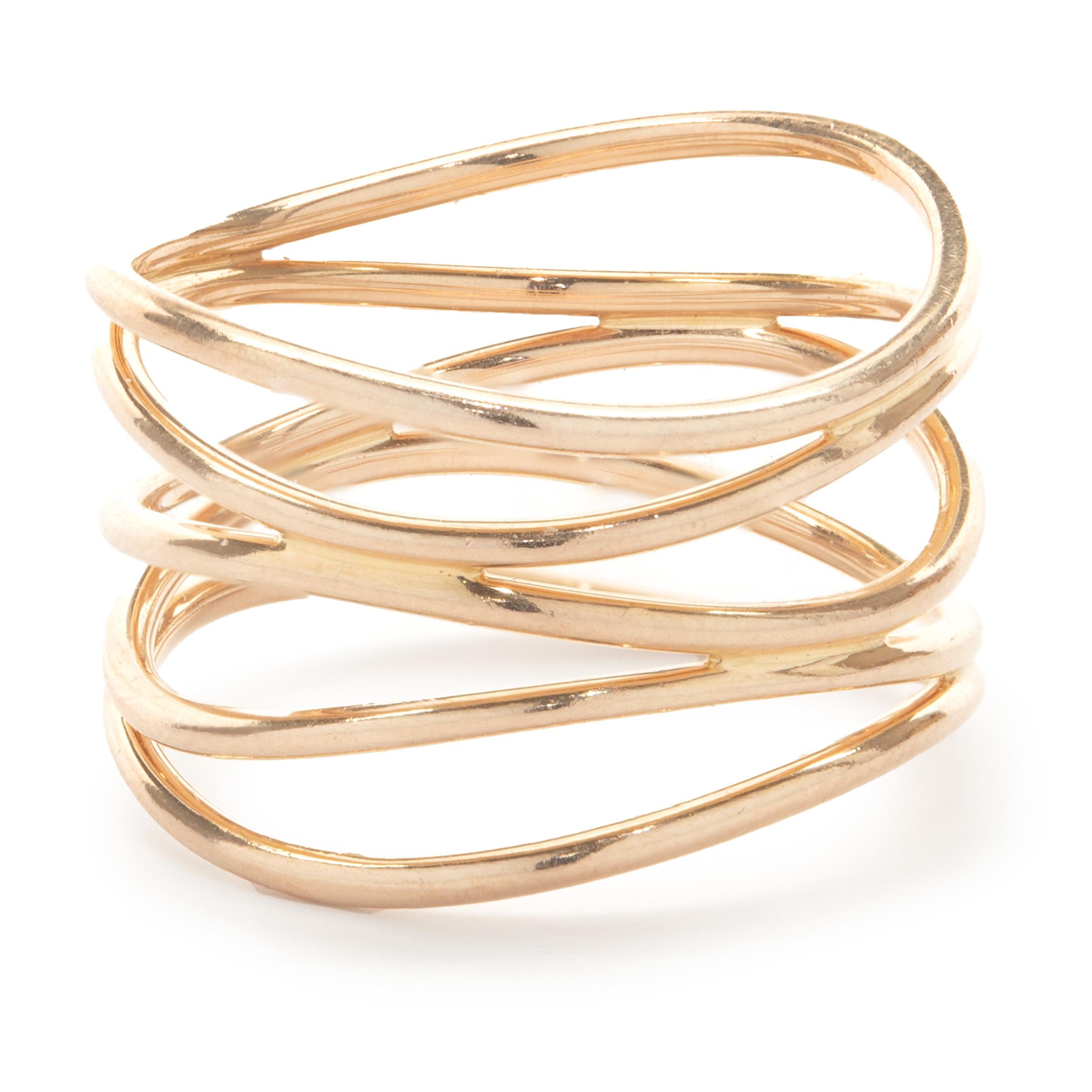 Designer: Tiffany & Co. 
Material: 18K rose gold
Dimensions: ring top measures 14mm wide
Size: 8
Weight: 5.35 grams
