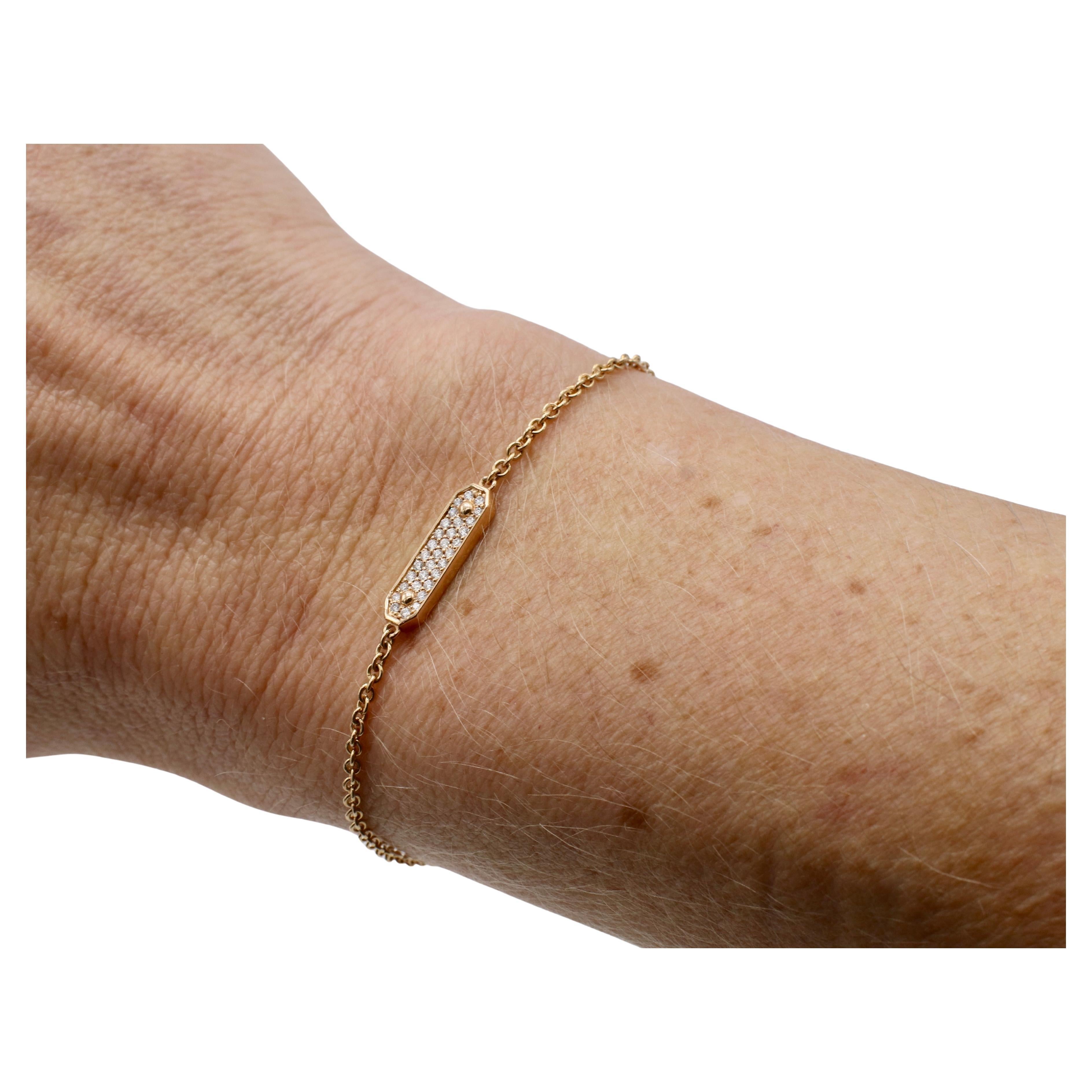 Modern Tiffany & Co. 18 Karat Rose Gold Pavé Natural Diamond Bar Tag Station Bracelet For Sale