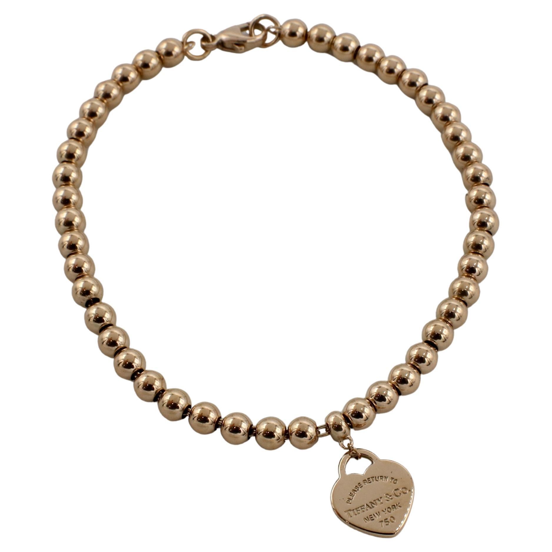 Tiffany & Co. 18 Karat Rose Gold Return To Tiffany Heart Charm Bead Bracelet