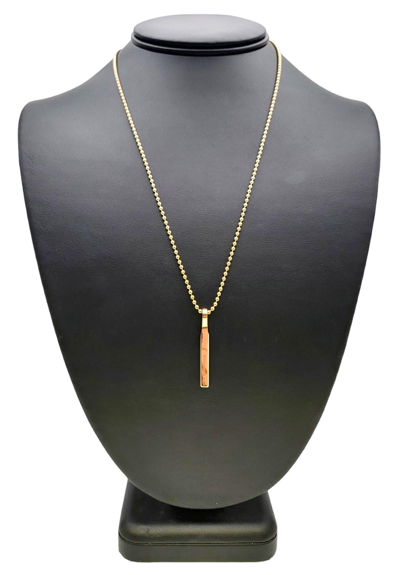 Tiffany & Co. 18 Karat Rose Gold T & Co. Makers Vertical Bar Pendant Necklace 8