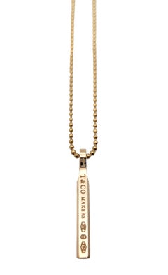 Tiffany & Co. 18 Karat Rose Gold T & Co. Makers Vertical Bar Pendant Necklace