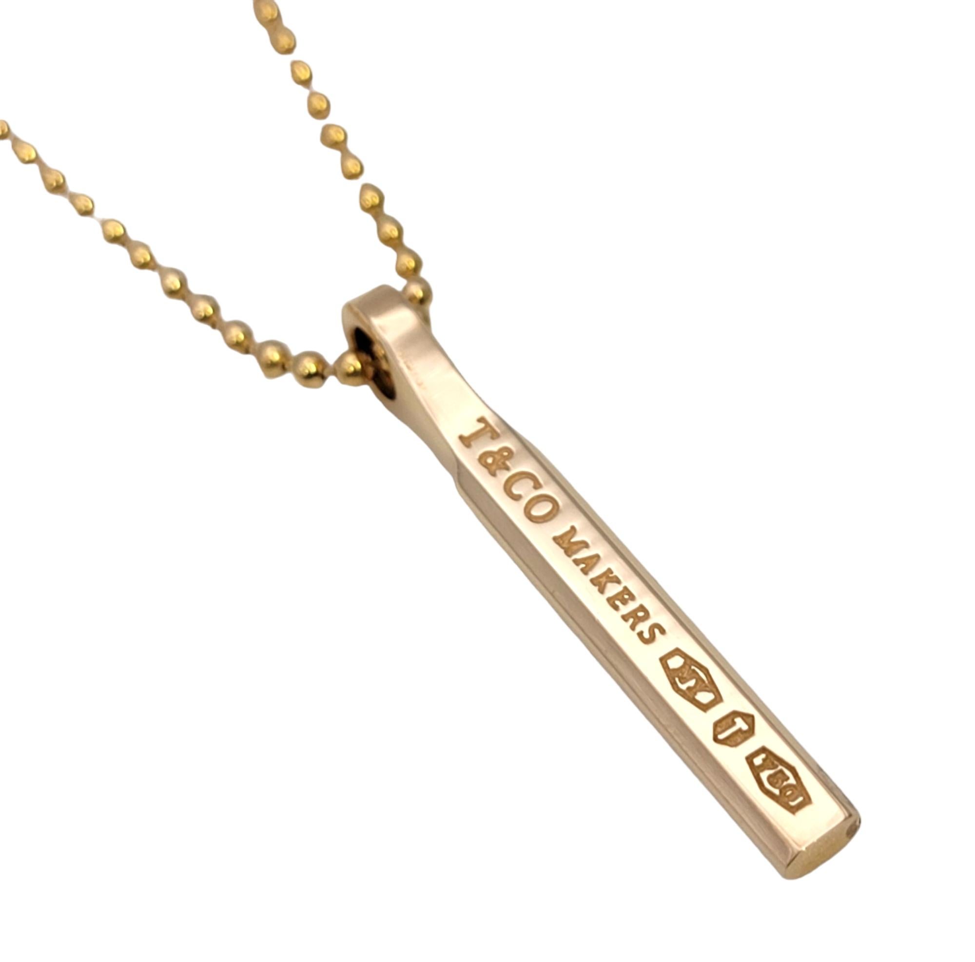 Tiffany & Co. 18 Karat Rose Gold T & Co. Makers Vertical Bar Pendant Necklace In Good Condition In Scottsdale, AZ