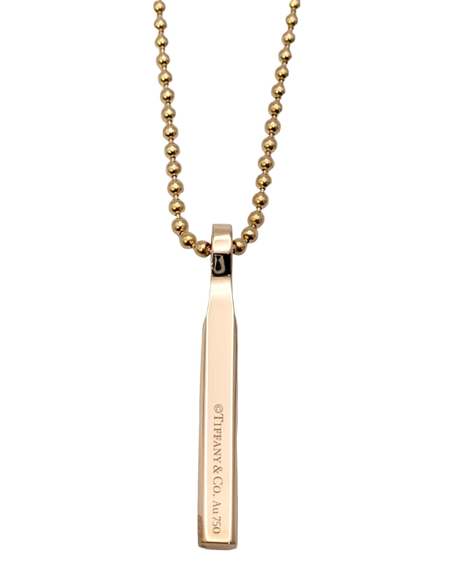 Tiffany & Co. 18 Karat Rose Gold T & Co. Makers Vertical Bar Pendant Necklace 1