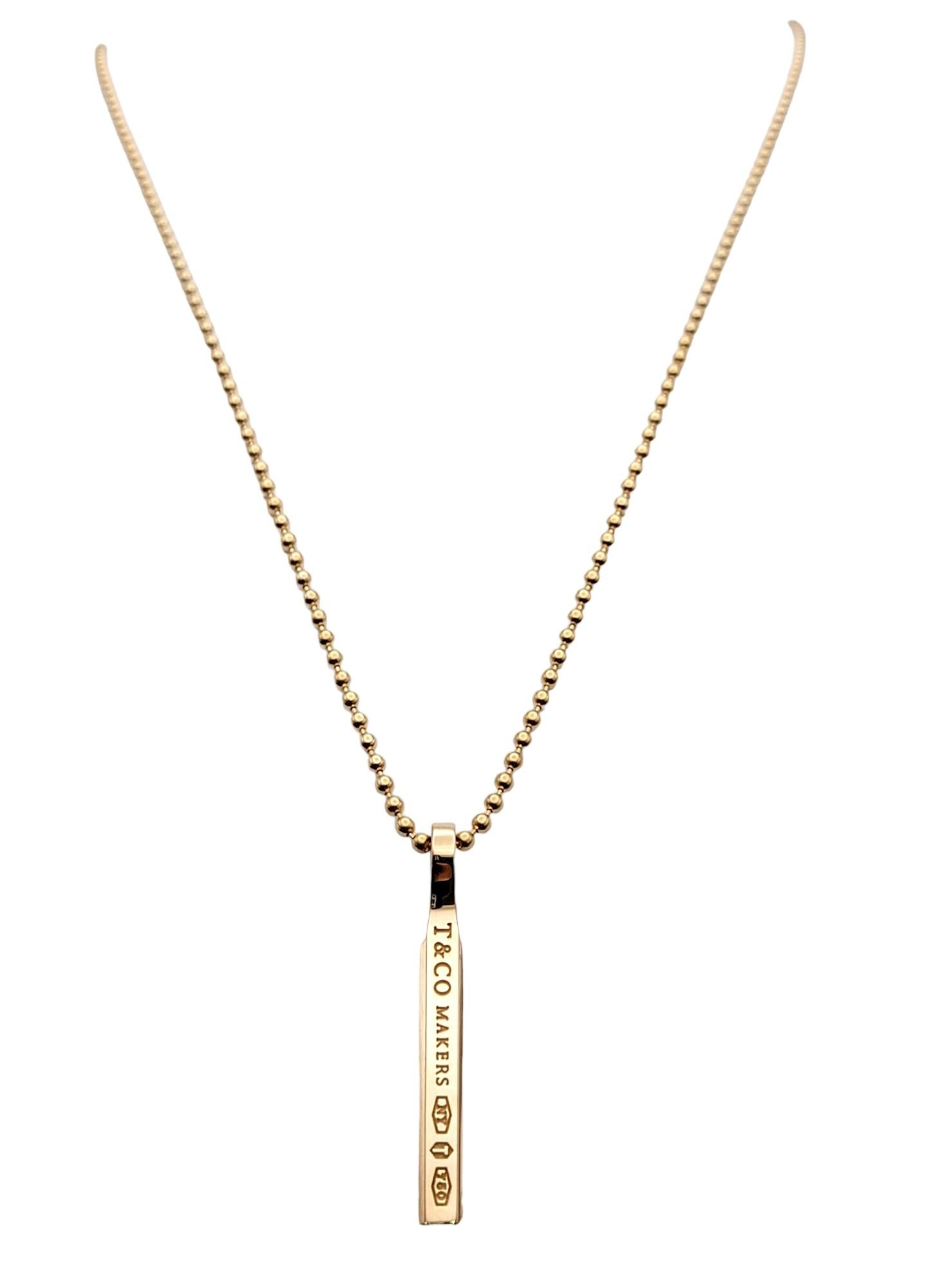 Tiffany & Co. 18 Karat Rose Gold T & Co. Makers Vertical Bar Pendant Necklace 2