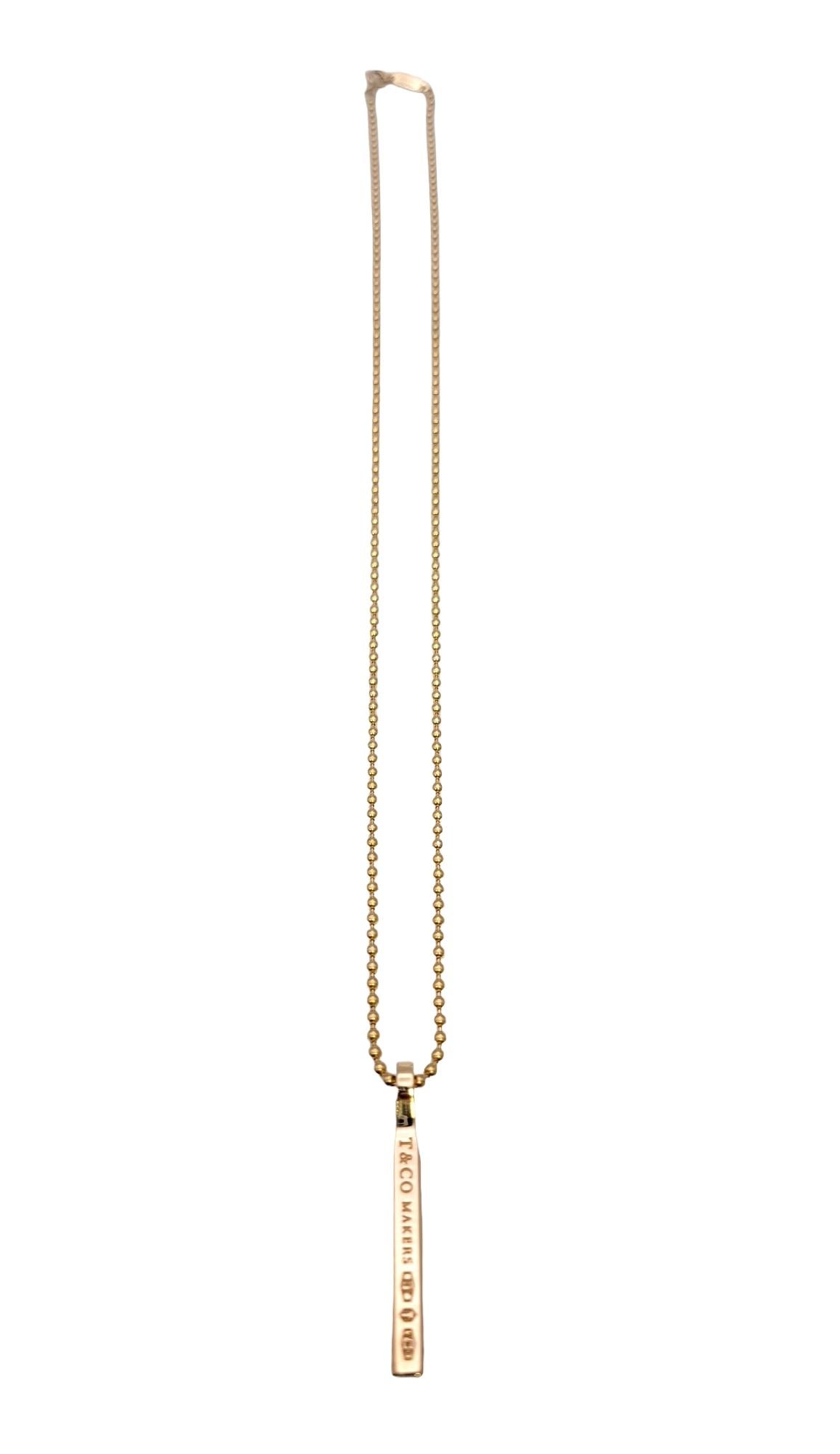 Tiffany & Co. 18 Karat Rose Gold T & Co. Makers Vertical Bar Pendant Necklace 3