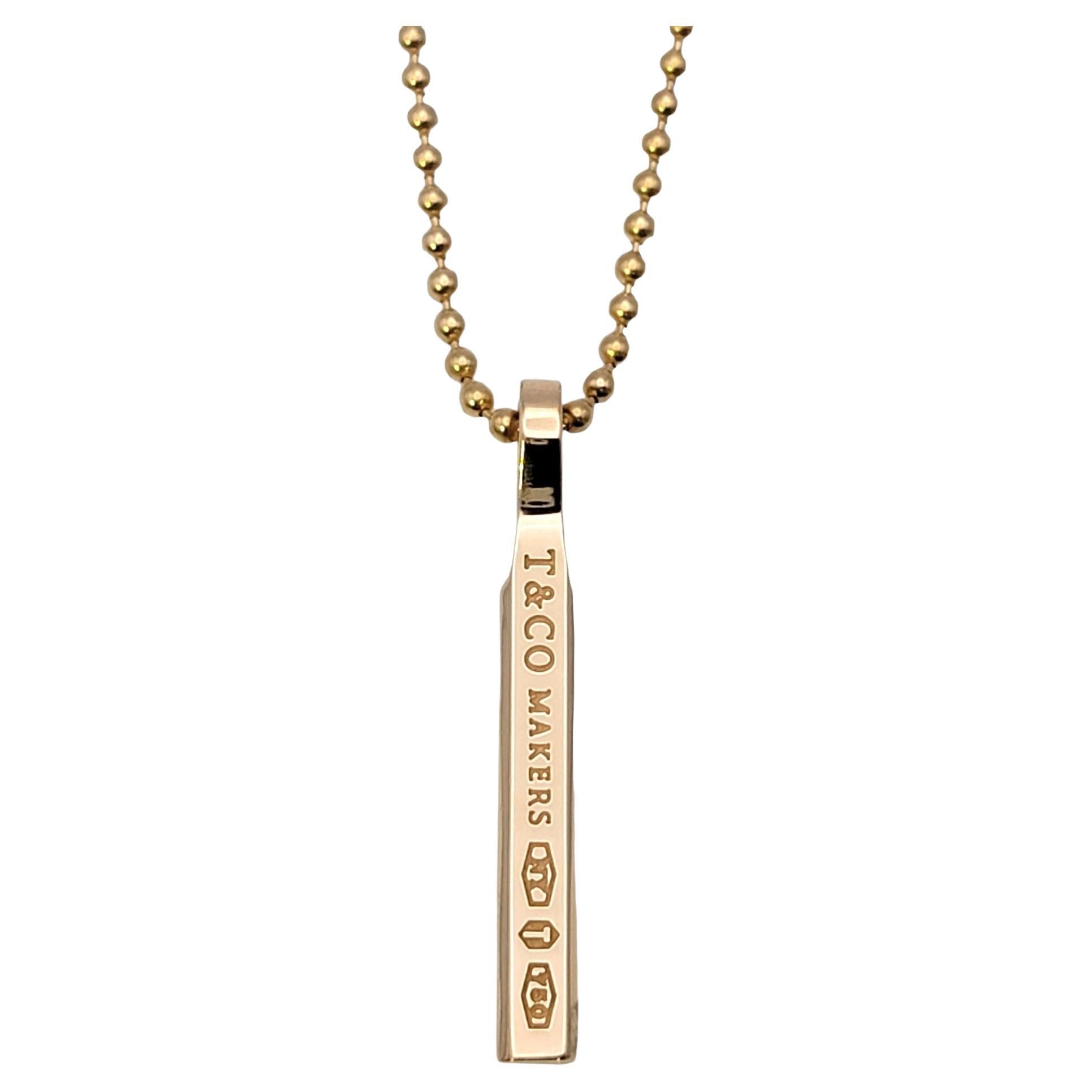 Tiffany & Co. 18 Karat Rose Gold T & Co. Makers Vertical Bar Pendant Necklace
