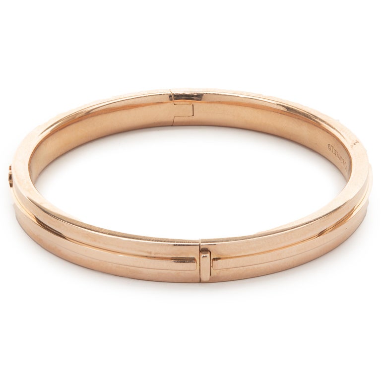 Tiffany and Co. 18 Karat Rose Gold Tiffany T Hinged Bangle Bracelet For Sale at 1stDibs