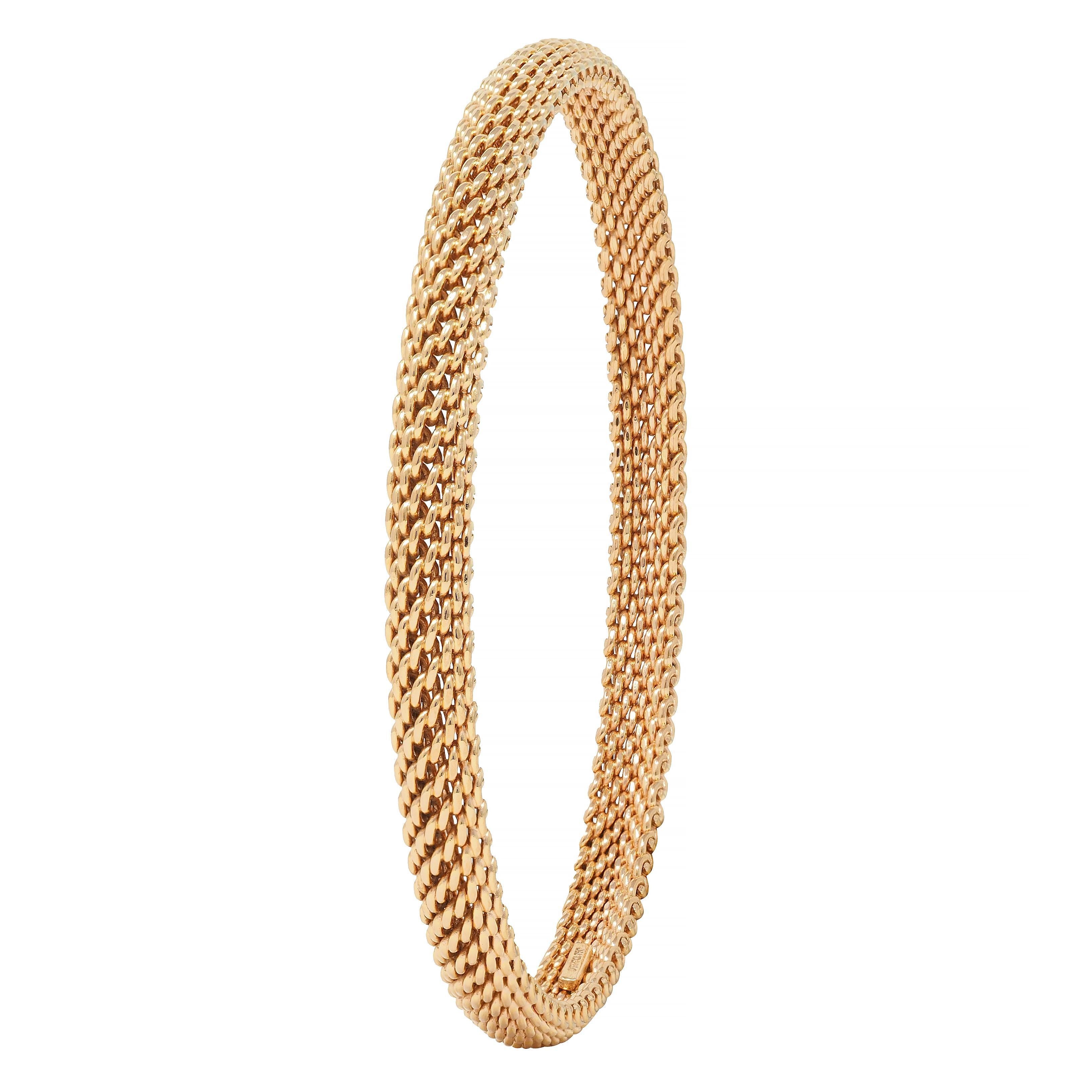 Tiffany & Co. 18 Karat Rose Gold Woven Mesh Somerset Bangle Bracelet In Excellent Condition For Sale In Philadelphia, PA