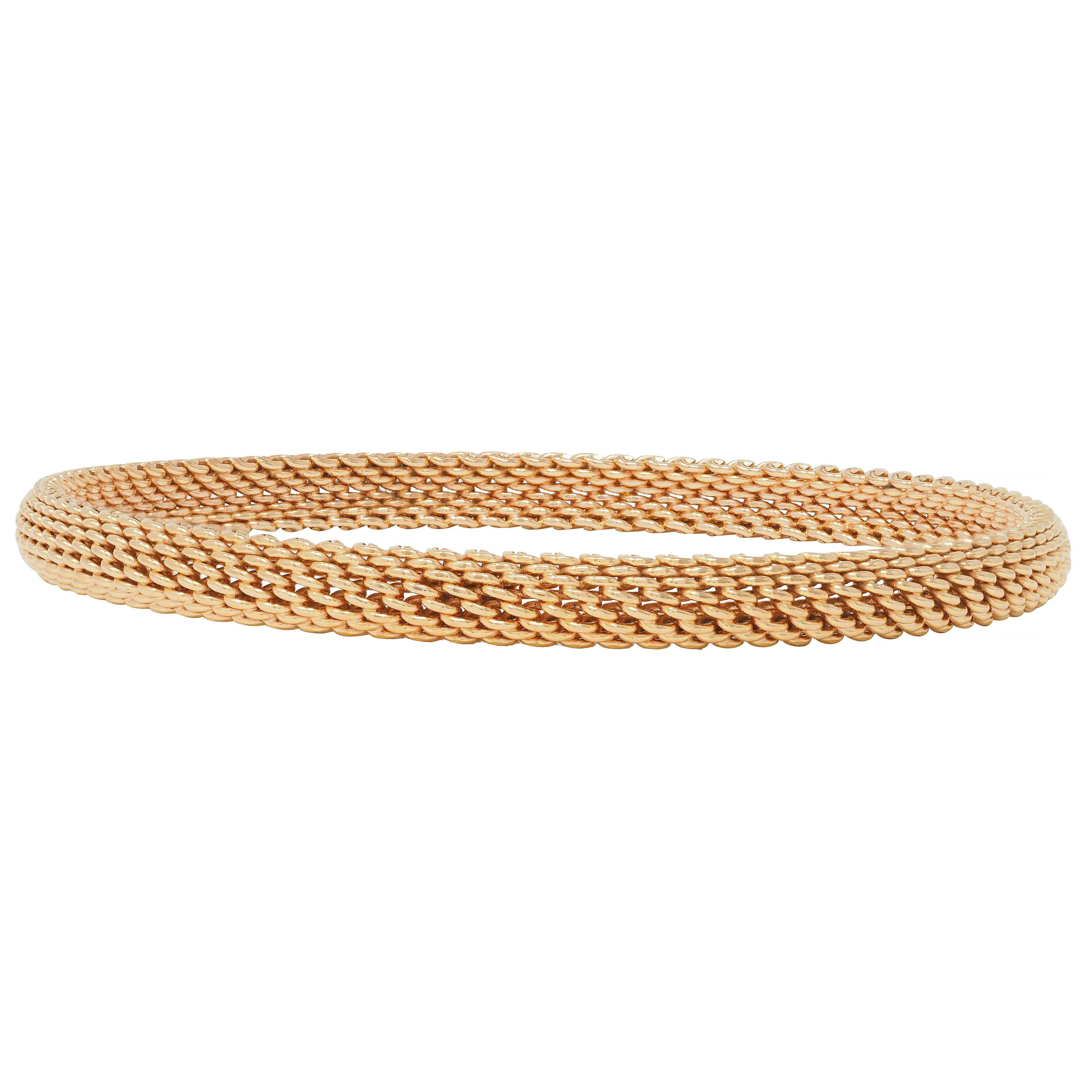 Tiffany & Co. 18 Karat Rose Gold Woven Mesh Somerset Bangle Bracelet In Excellent Condition In Philadelphia, PA