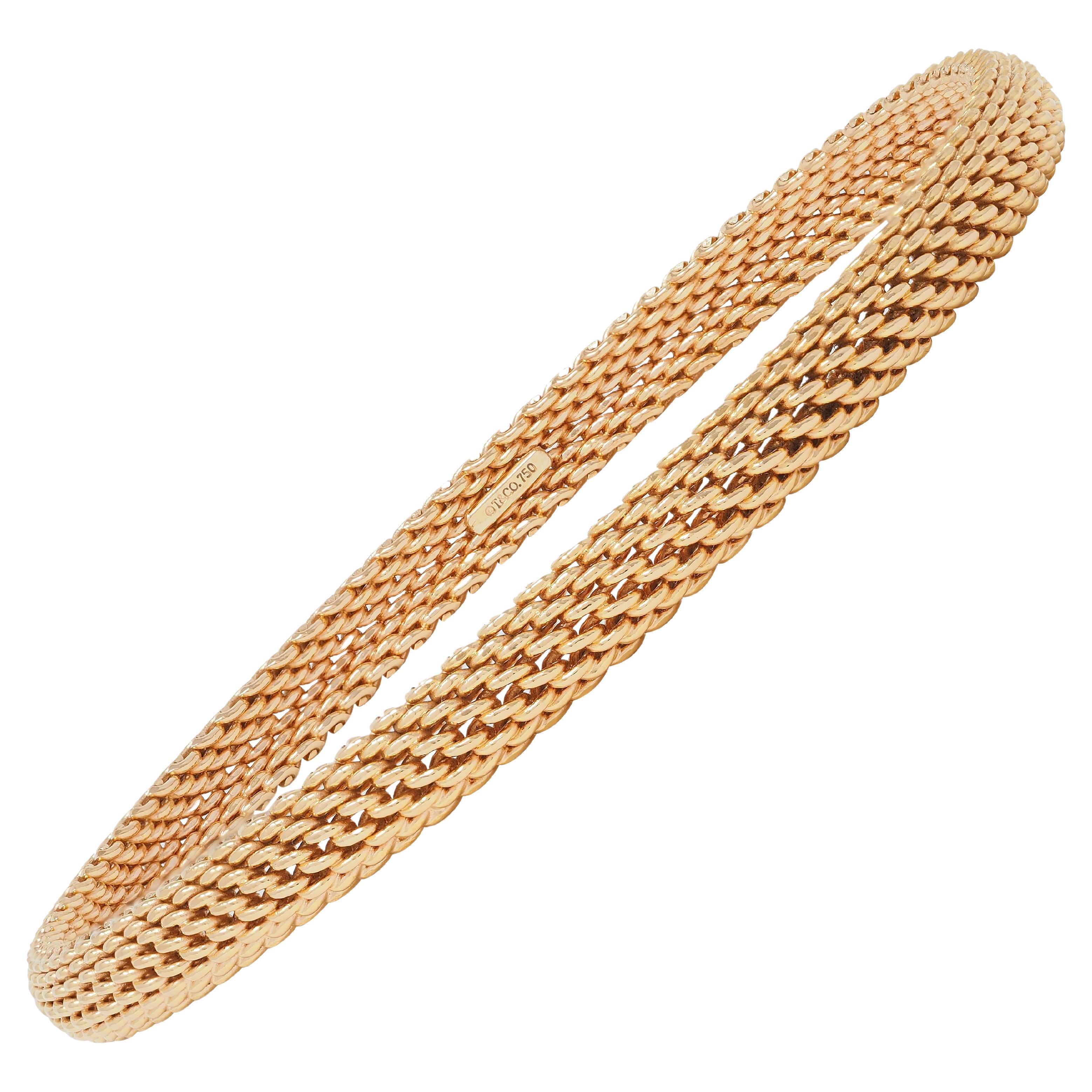 Tiffany & Co. 18 Karat Rose Gold Woven Mesh Somerset Bangle Bracelet