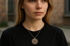 Tiffany Co. 18 Karat Tri Color Gold Crown of Heart Medallion Necklace 17.5 Inch