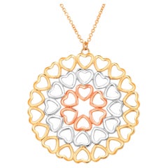 Tiffany Co. 18 Karat Dreifarbige Gold Krone des Herzens Medaillon Halskette 17,5 Zoll