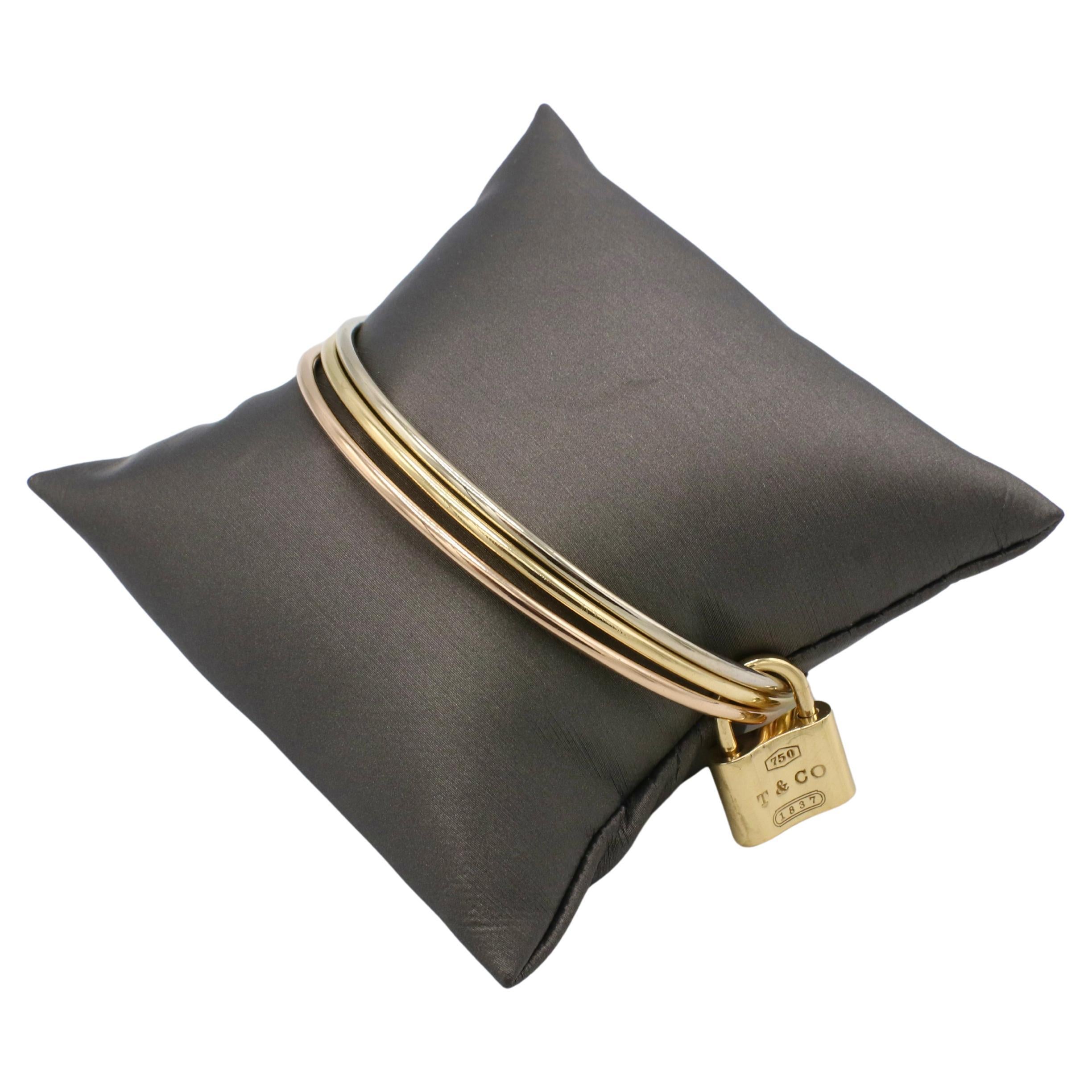 Women's Tiffany & Co. 18 Karat Tri-Color Three Bangle 1837 Lock Bracelet