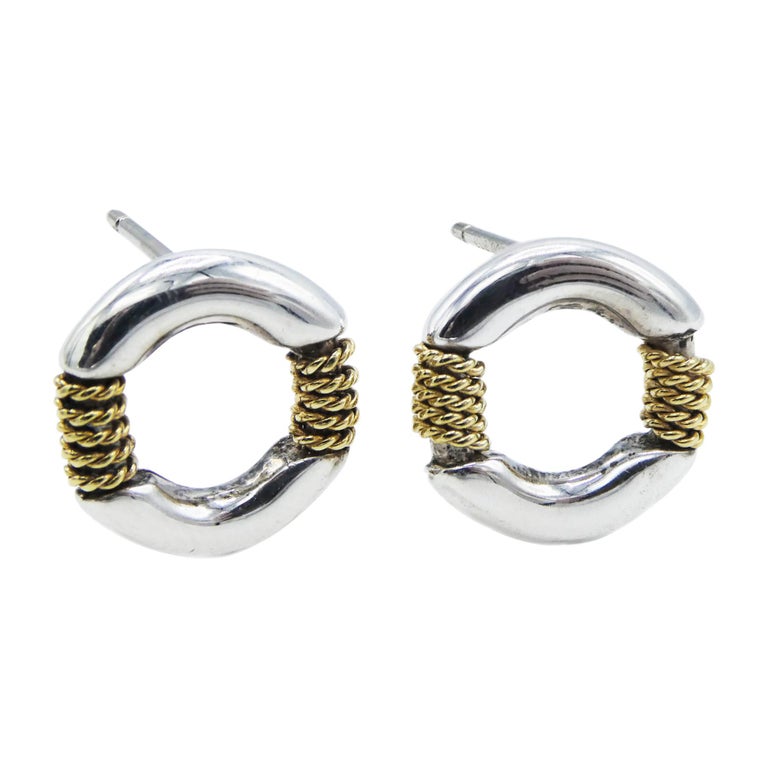 Tiffany and Co. 18 Karat Twisted Rope Circle Stud Gold and Sterling