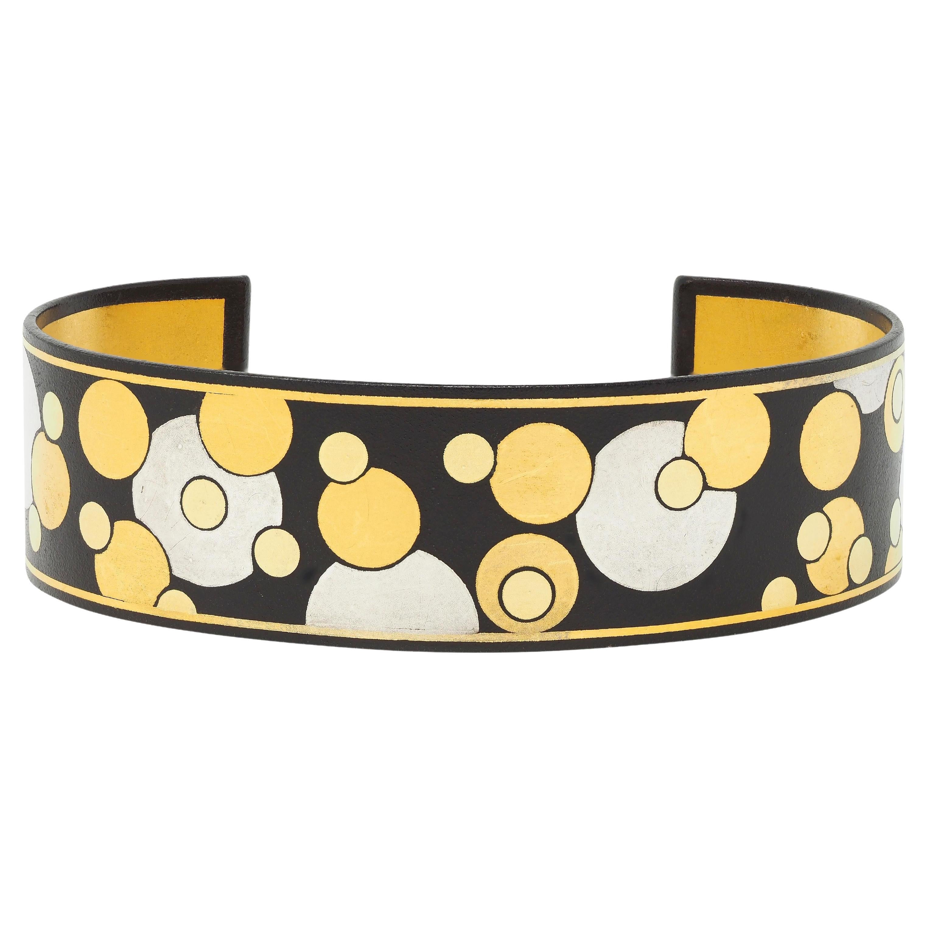 Tiffany & Co. 18 Karat Two-Tone Gold Silver Iron Inlay Damascene Bubble Bracelet For Sale