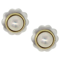 Tiffany & Co. 18 Karat Two-Tone Pearl Scalloped Earrings