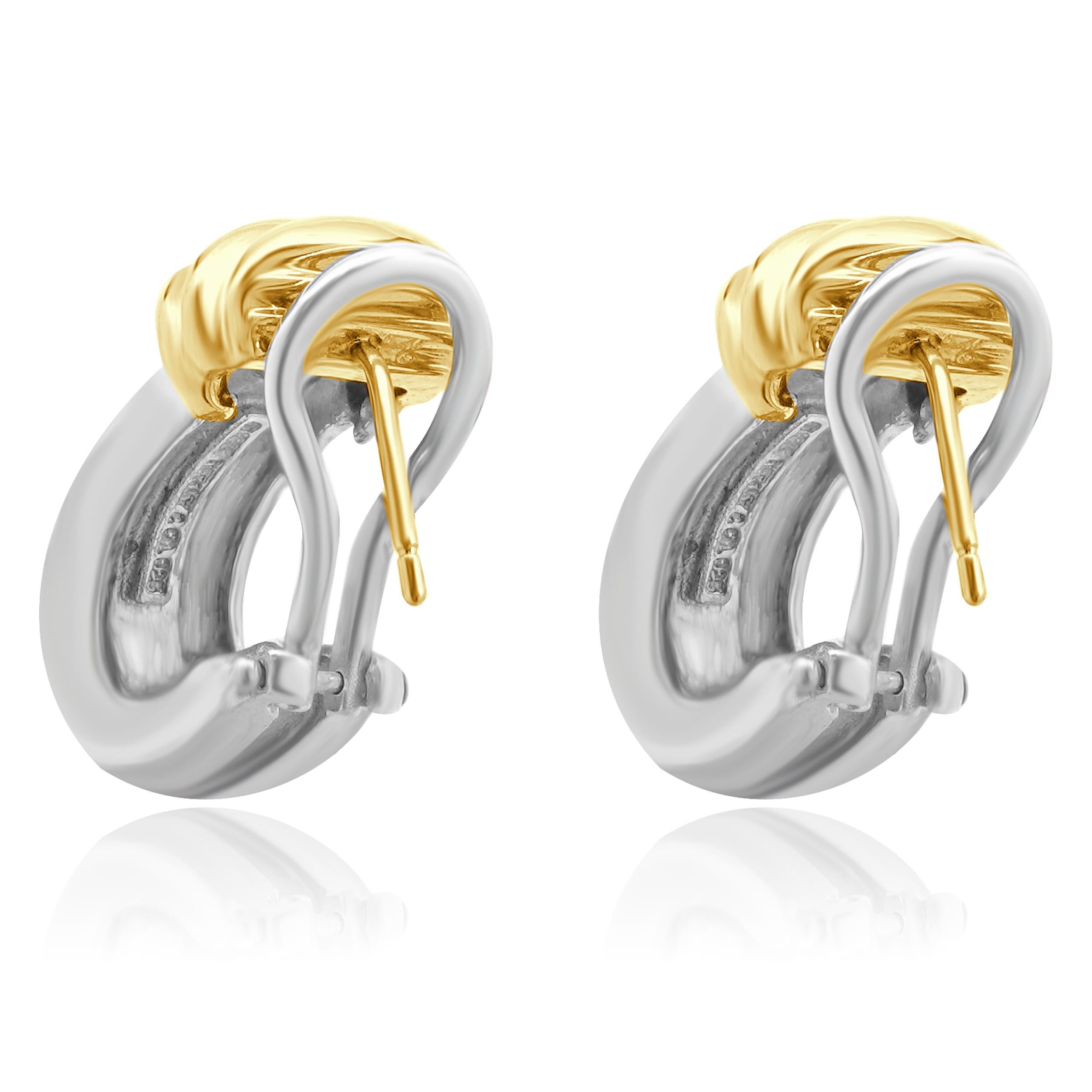 Tiffany & Co. 18 Karat Twon Tone Gold Atlas Hoop Earrings In Excellent Condition For Sale In Scottsdale, AZ