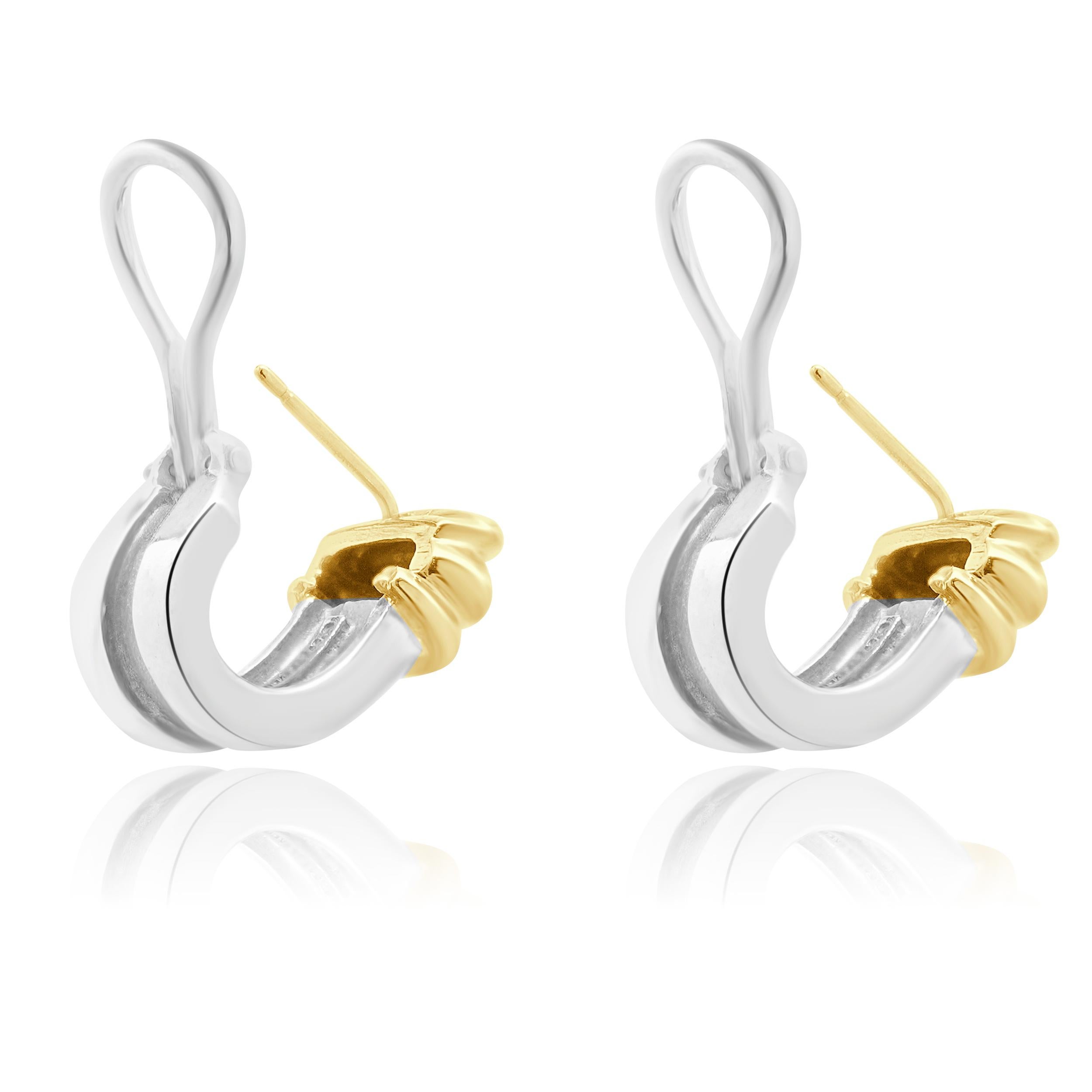 Women's or Men's Tiffany & Co. 18 Karat Twon Tone Gold Atlas Hoop Earrings For Sale