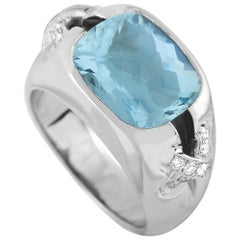 Tiffany & Co. 18 Karat White Gold 0.25 Carat Diamond and Aquamarine Ring