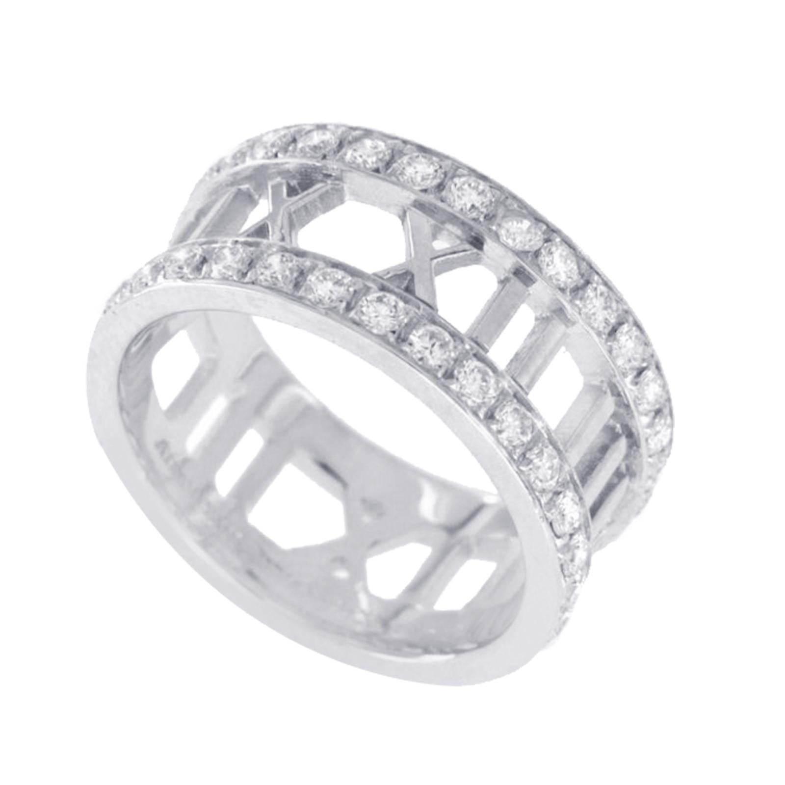 Tiffany & Co. 18 Karat White Gold 0.58 Carat Diamonds Open Atlas Ring In Excellent Condition In Los Angeles, CA