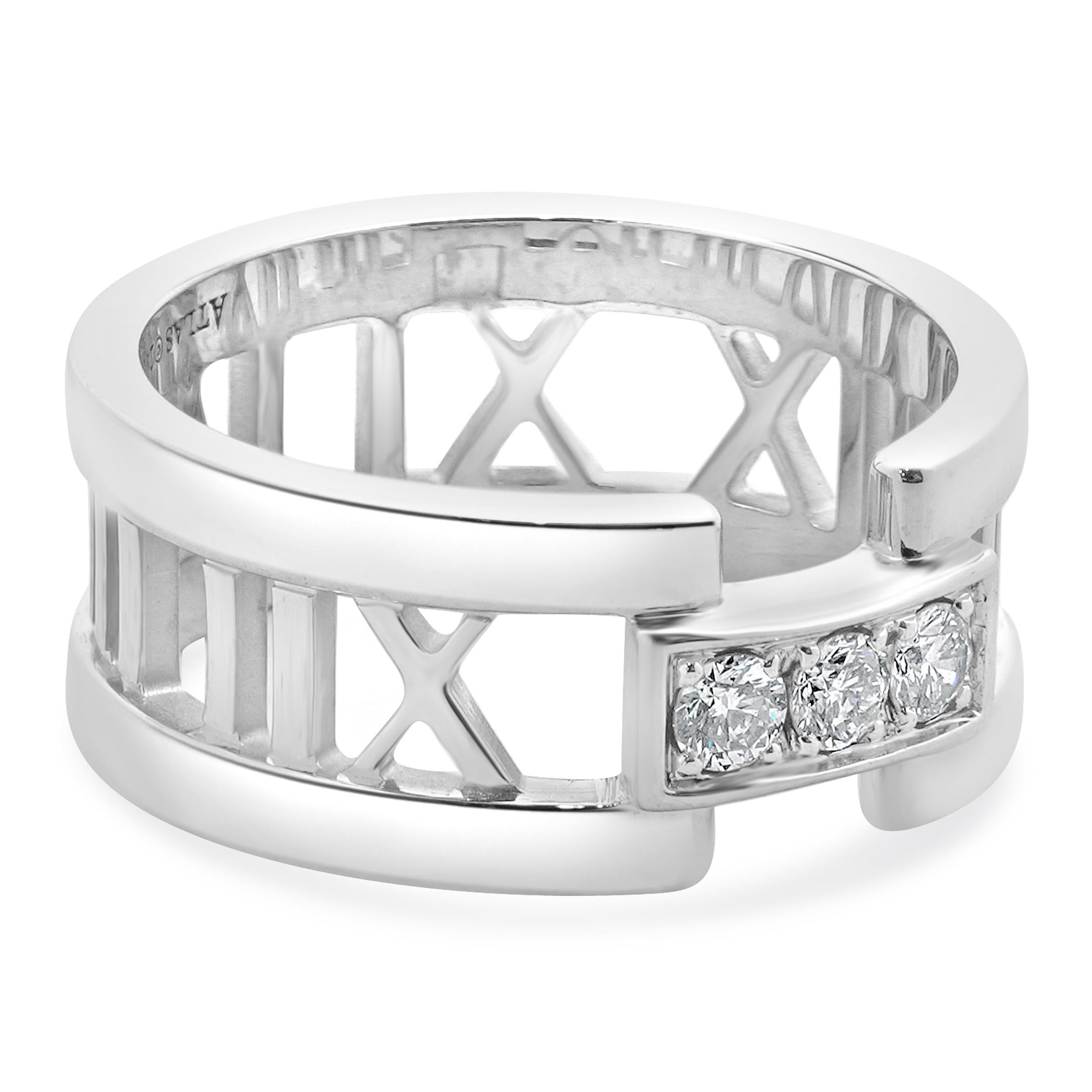 Round Cut Tiffany & Co. 18 Karat White Gold 2003 Diamond Atlas Band For Sale