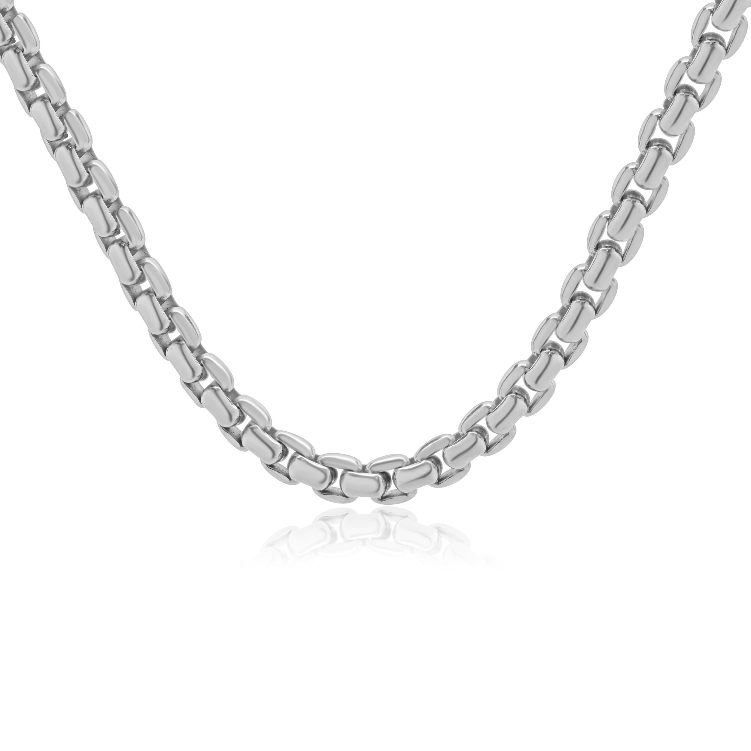 Designer: Tiffany & Co. 
Material: 18K white gold
Dimensions: chain measures 20-inches 
Weight: 76.76 grams