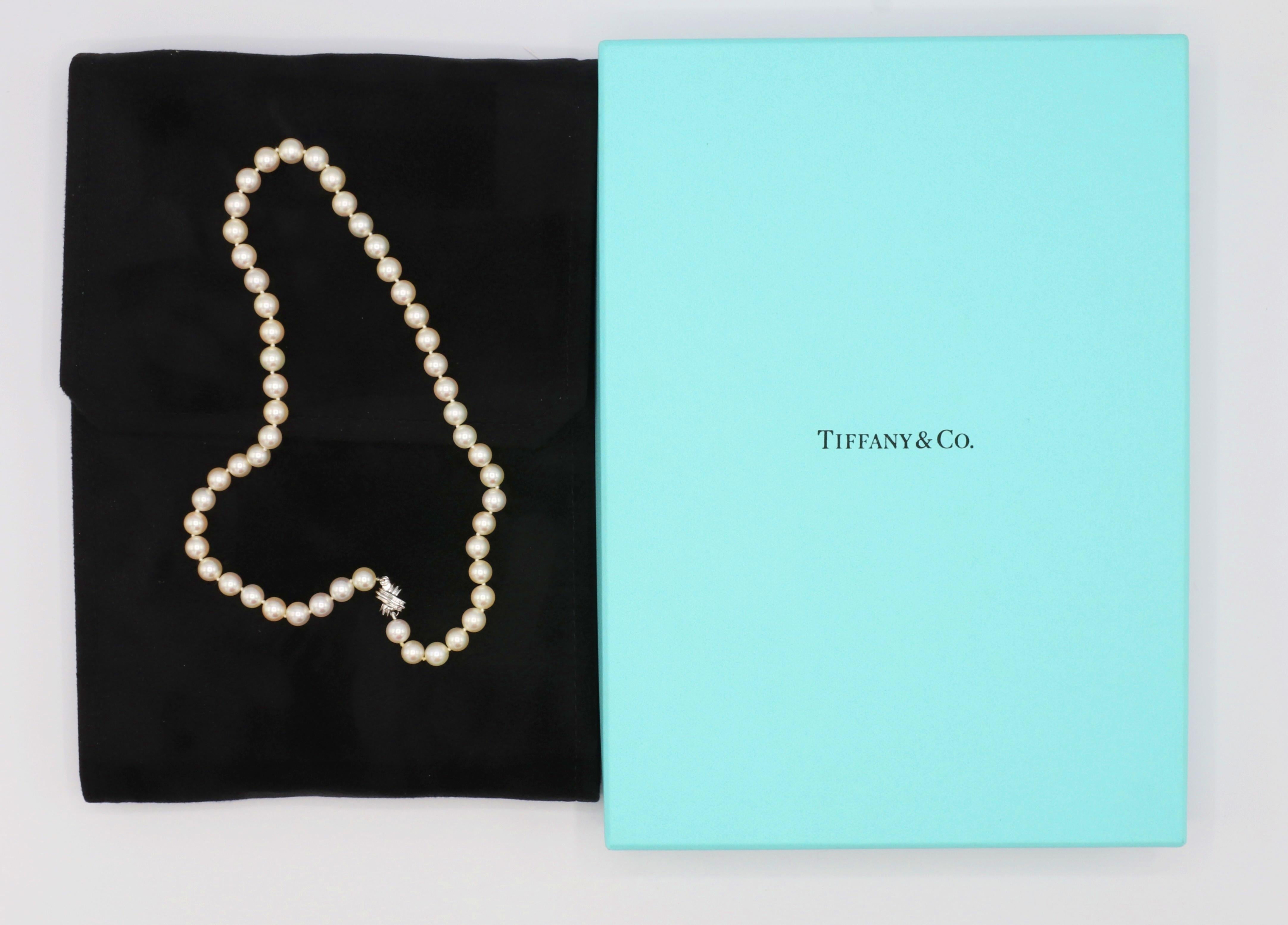 Round Cut Tiffany & Co. 18 Karat White Gold Akoya Cultured Pearl Signature X Necklace For Sale