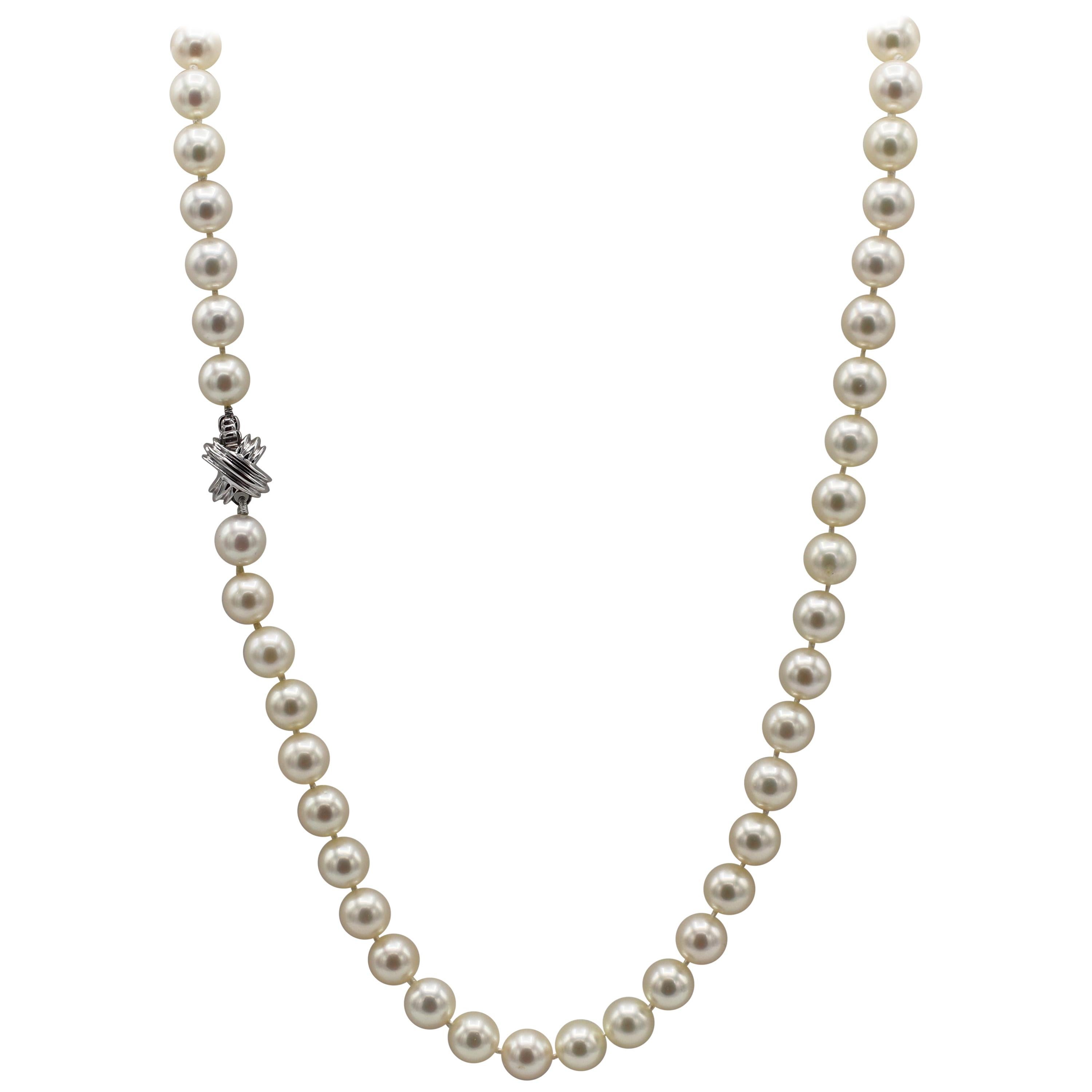 Tiffany & Co. 18 Karat White Gold Akoya Cultured Pearl Signature X Necklace