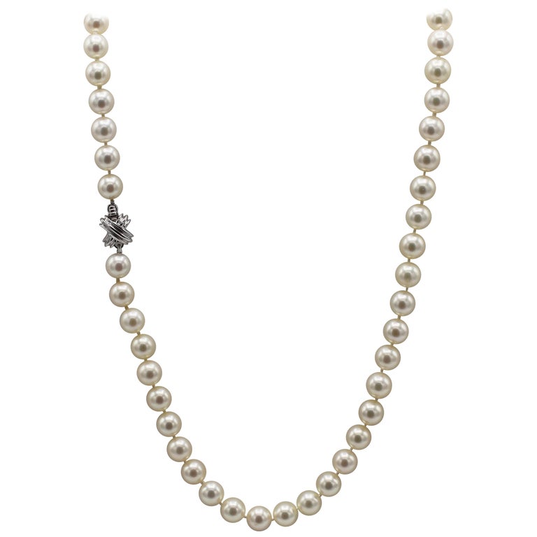 Tiffany and Co. 18 Karat White Gold Akoya Cultured Pearl Signature X ...