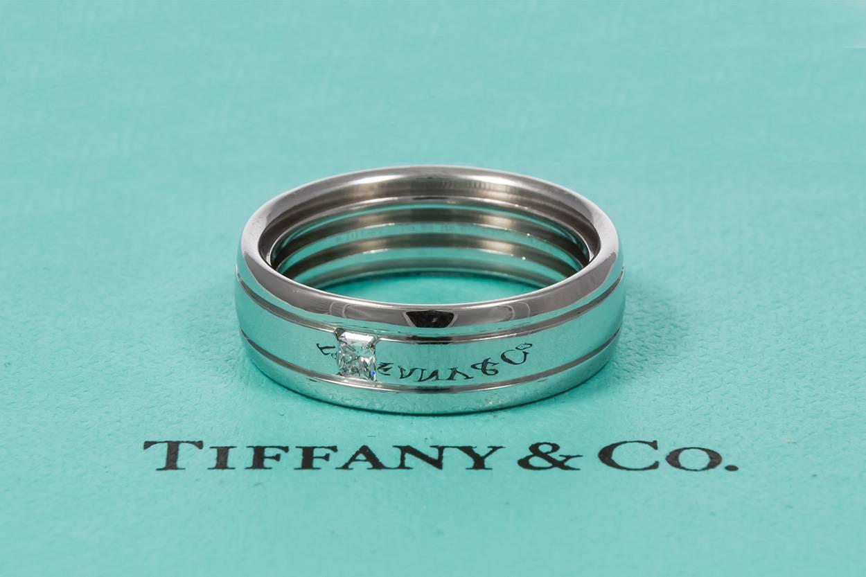 Modern Tiffany & Co. 18 Karat White Gold and Diamond Men's Wedding Band