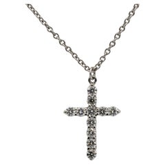 Tiffany & Co. 18 Karat White Gold Cross Natural Diamond Pendant Necklace
