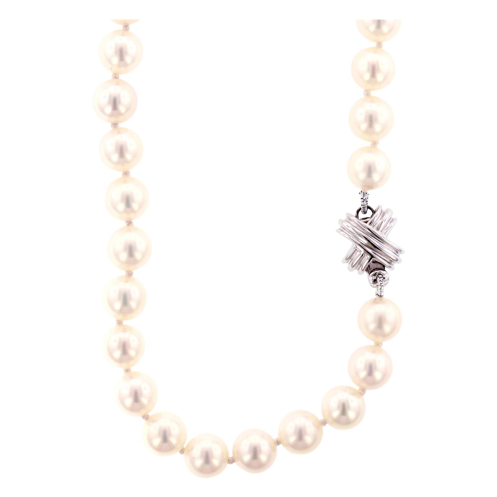 Tiffany & Co. 18 Karat White Gold Cultured Pearl Necklace For Sale