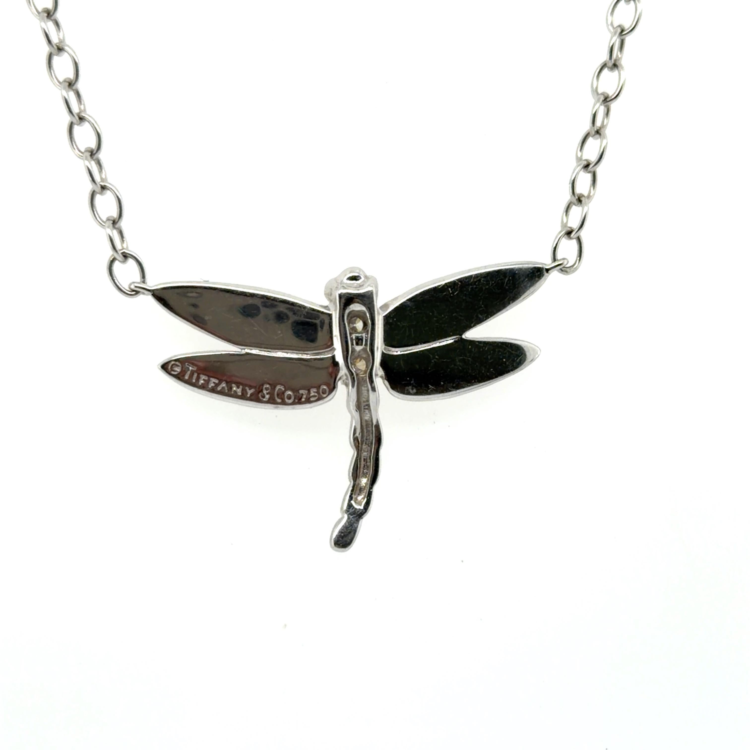 Tiffany & Co. Collana Dragonfly in oro bianco 18 carati con diamanti e perle in vendita 1