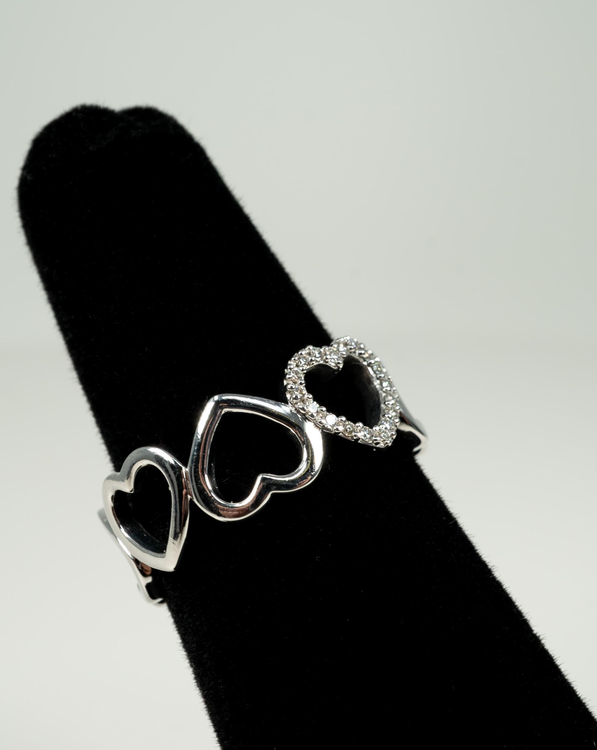 Round Cut Tiffany & Co. 18 Karat White Gold Diamond Heart Ring For Sale