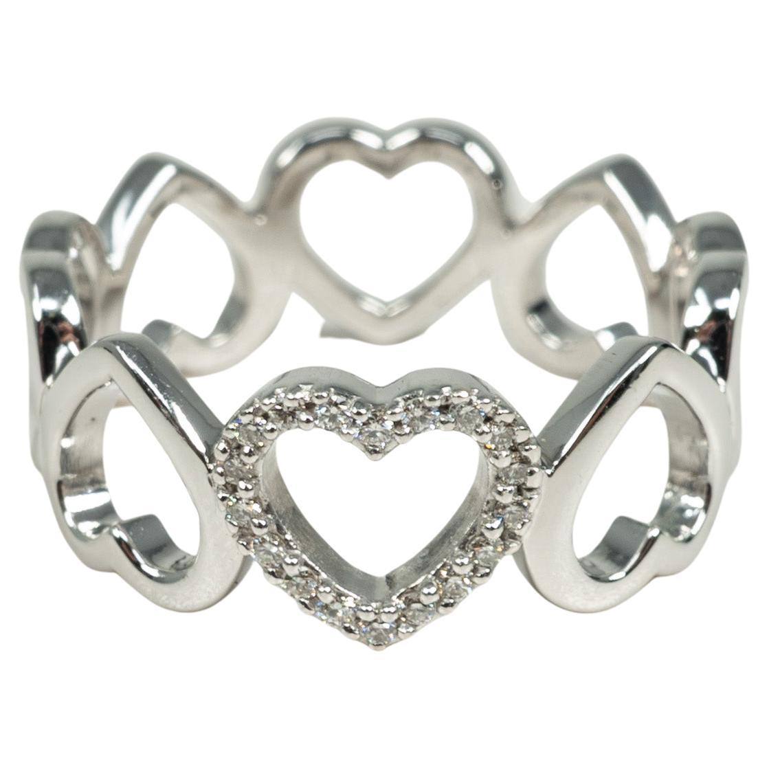 Tiffany & Co. 18 Karat White Gold Diamond Heart Ring